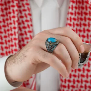 خاتم فضة رجالي بحجر الفيروز